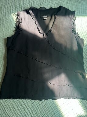 Spenser Jeremy 100% Silk Black Ruffle Wrap-Style Blouse
